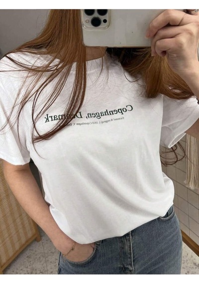 Uyguntarz Unisex Copenhagen Denmark Baskılı Tasarım Tshirt Beyaz