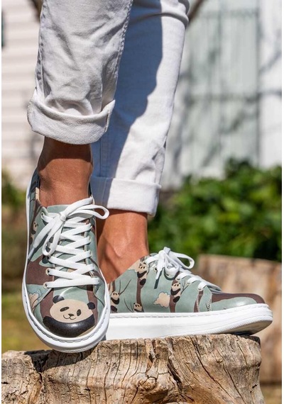 Kadın Vegan Deri Mavi Günlük Sneakers - Panda Hug Tasarım Çok Renkli
