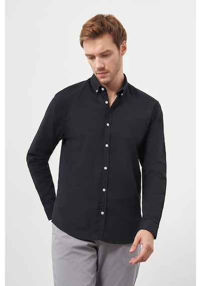 Morven Erkek Siyah Pamuk Trend Düğmeli Yaka Dynamic Fit Gömlek 25ms004006001 Siyah Siyah