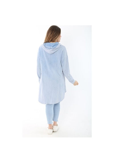 Şans Kadın Büyük Beden Mavi Payet Detaylı Arkası Uzun Kapşonlu Sweatshirt 65n37463 - Mavi