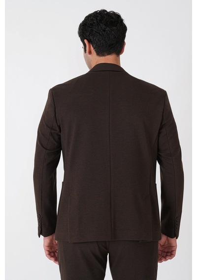 Slim Fit Torba Cep Esnek Tencel Kumaş Kahverengi Ceket C 751