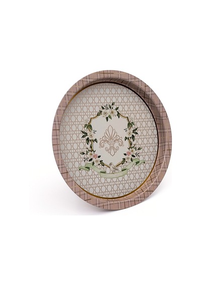 Rosy Desenli Yuvarlak Metal Tepsi, 37 Cm