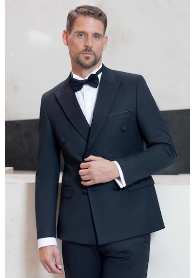 Morven Erkek Siyah Kruvaze Sivri Çıkma Yaka Slim Fit Damatlık 25mc055001001 Siyah