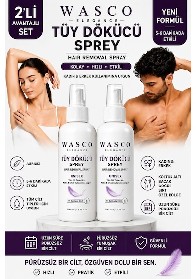 Tüy Dökücü Sprey 2 Adet X 100 Ml Kadın & Erkek Kullanıma Uygun Tüm Vücut Kullanımına Uygun