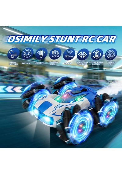 Buhar Atan Şarjlı Uzaktan Kumandalı Akrobat Araba Duman Atar Stunt Drift 4x4 Oyuncak Araba Mavİ