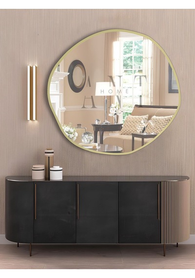 Arya 80 Cm Ayna Asimetrik Ayna, Dekoratif Ayna, Duvar Aynası Banyo Aynası Holl Aynası 80 X 80 Gold