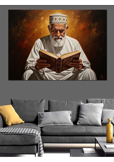 Ahşap Tablo Kutsal Kitap Okuyan Sakallı Alim