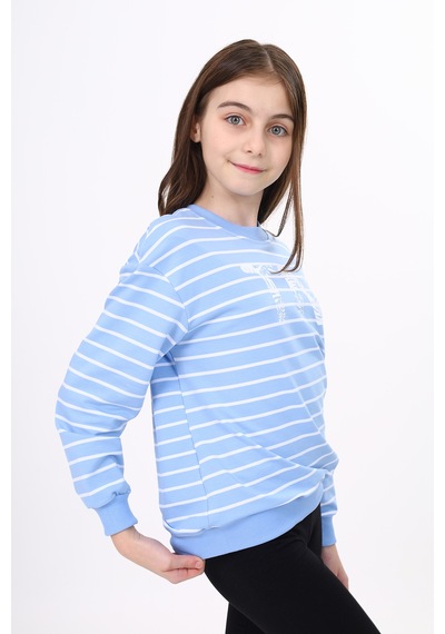 Toontoy Kız Çocuk Çizgili Sweatshirt Mavi
