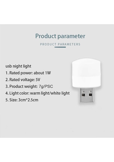 Gece Usb Işıkları, Mini Led Ampul, Takılabilir, Sıcak Beyaz, Kompakt, Yatak Odası, Banyo, Çocuk Diğer