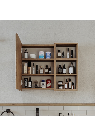 Banyo Dolabı Kulpsuz Tek Kapaklı Atlantik Çam Mdf 75 Cm Aynalı Atlantik Çam