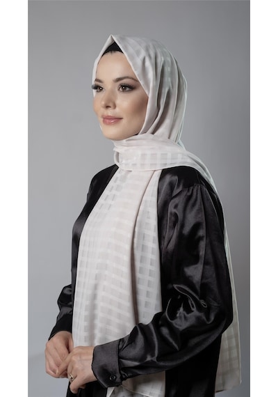 Hürrem Bone Taş Desenli Şal Şifon Kumaş Kareli Çizgili 202107 46 Taş