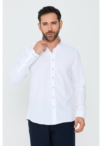 White Stone Beyaz %100 Pamuk Dynamic Fit Erkek Uzun Kollu Gömlek