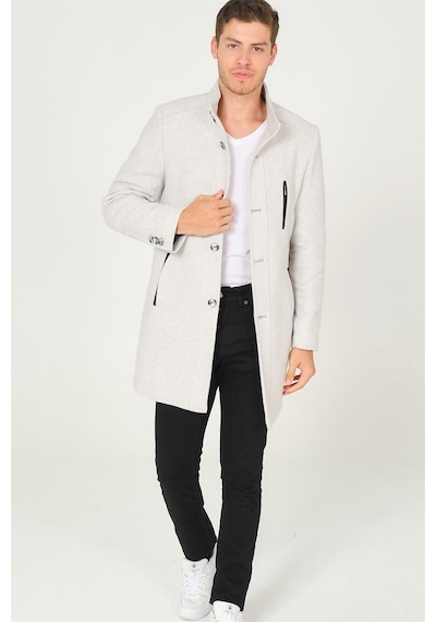 Plt8386 Dewberry Erkek Palto-Diagonal Gri-Krem-Diagonal Gri-Krem Gri - Krem
