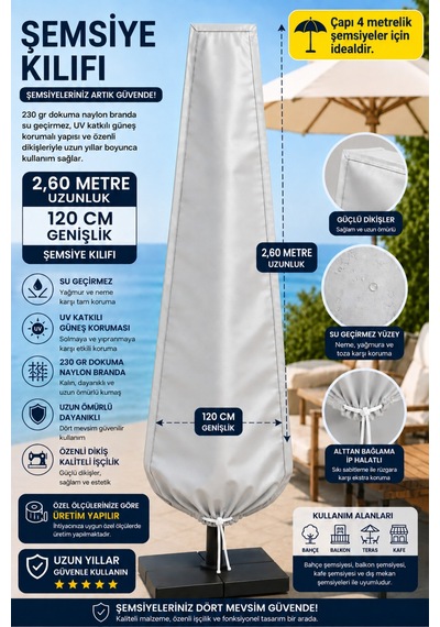 Şemsiye Kılıfı Su Geçirmez 230 Gr Dokuma Naylon Branda Uv Korumalı Çap 4 Metre Şemsiyeler İçin Bahçe Şemsiye Koruyucu Beyaz Şemsiye Kılıfı Su Geçirmez 230 Gr Dokuma Naylon Branda Uv Korumalı Çap 4 Metre Şemsiyeler İçin Bahçe Şemsiye Koruyucu Beyaz