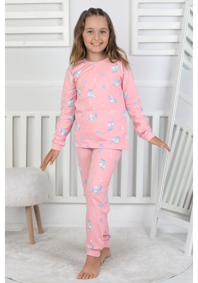 Fidekids Kız Çocuk Unicorn Desen %100pamuklu Sevilen Karakter Pijama Takımı Pembe