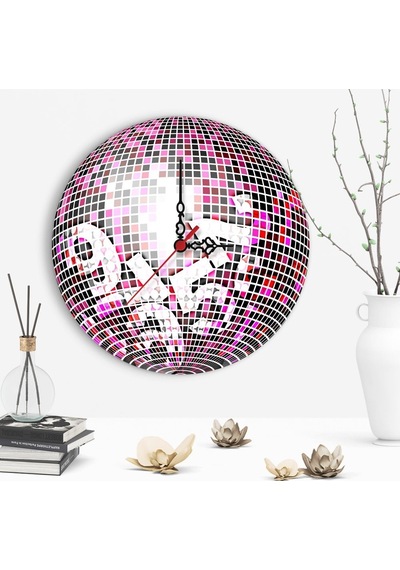 Dekoratif Disco Ball Tasarımlı Ahşap Duvar Saati - 2 Çok Renkli