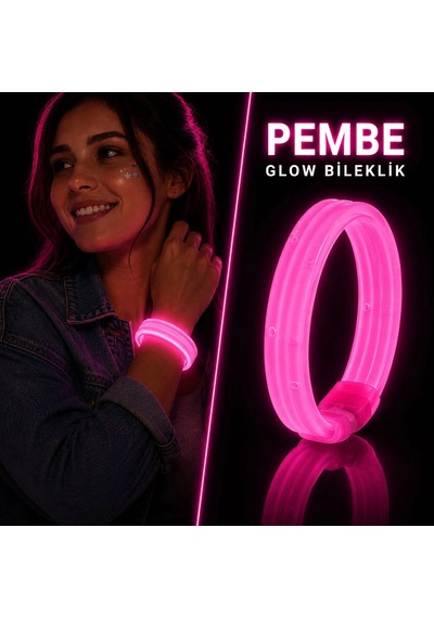 Pembe Kalın Glow Bileklik Kırılarak Yanan Parti Ve Festival Bilekliği "