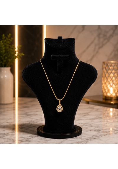 Premium 316l Zirkon Luna Damla Gold Gümüş Taşlı Kolye Gold - Gümüş