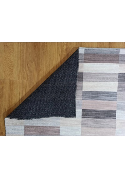 Modern Geometrik Blok Desenli Bej Ve Kahverengi Halı - 12440ou Gri
