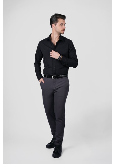 Optik Siyah Slimfit Erkek Gömlek Siyah