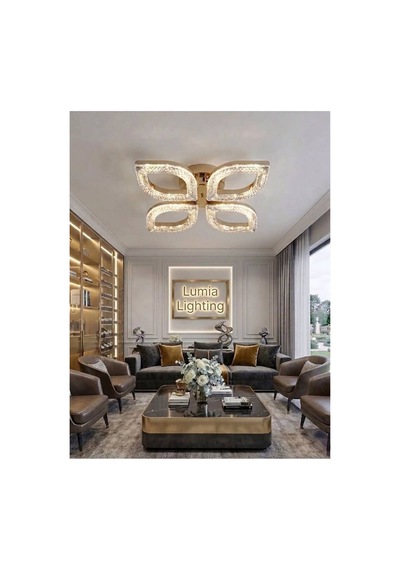 Yonca Model Gold Kumandalı 4"lü Ledli 3 Renk Modu Kristal Salon Mutfak Yatak Çocuk Odası Avize