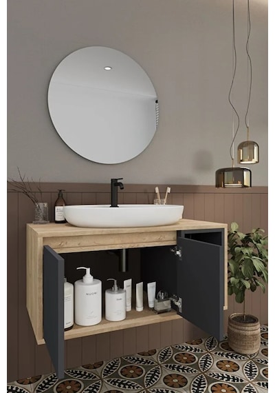 Gül 90 Cm %100 Mdf Lavabolu Banyo Dolabı Ayna Alt Dolap Lavabo Antrasit Gül 90 Cm %100 Mdf Lavabolu Banyo Dolabı Ayna Alt Dolap Lavabo Antrasit