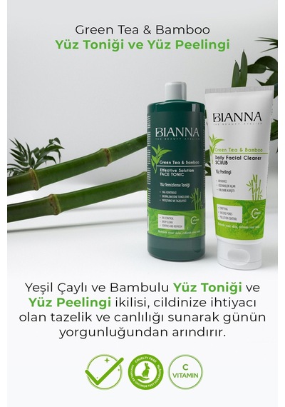 Yüz Toniği Ve Yüz Peelingi Cilt Bakım 2'li Set C Vitaminli Bambulu Ve Yeşil Çay Özlü Yüztemiz