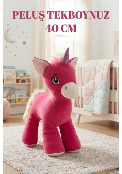Boynuzlu Fuşya At Pony Unicorn 40 Cm Sevimli Konforlu: Peluş Uyku Yastığı Ve Sarılma Arkadaşı Dekoratif Oyuncak