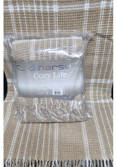 Dinarsu Cozy Life Pamuklu Skoç Tv Battaniyesi Kare Camel 130 X 170 Camel