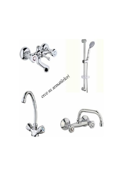 Çevirmeli Banyo Lavabo Eviye Bataryası Sürgülü Duş Takımı