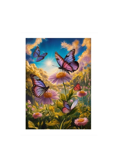 Kelebekler Ve Çiçekler Model Ahşap Tablo 35cm X50cm