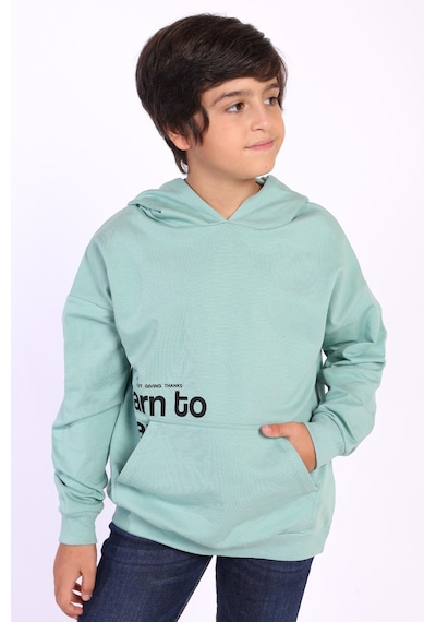 Toontoy Kids Toontoy Erkek Çocuk Kapüşonlu Kanguru Cepli Baskılı Sweatshirt Yeşil