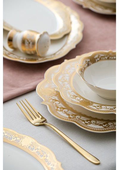 Acar Camilla 60 Parça 12 Kişilik Gold Porselen Yemek Takımı Beyaz - Gold
