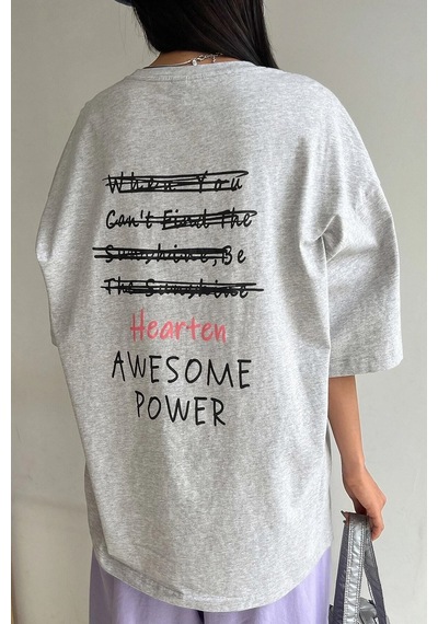 Startmore Kadın Beyaz Cosinessoversize T-shirt Gri