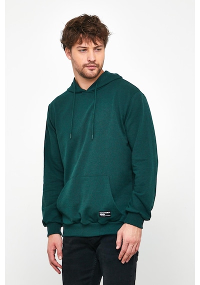 Metalic Koyu Yeşil Erkek Kapüşonlu Kanguru Cepli Sweatshirt