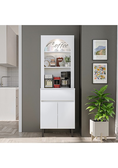 60 Cm Ledli Kahve Köşesi, Çok Amaçlı Dolap,2 Kapaklı 1 Çekmeceli Kiler Dolabı,mutfak Dolabı Beyaz 60 Cm Ledli Kahve Köşesi, Çok Amaçlı Dolap,2 Kapaklı 1 Çekmeceli Kiler Dolabı,mutfak Dolabı Beyaz