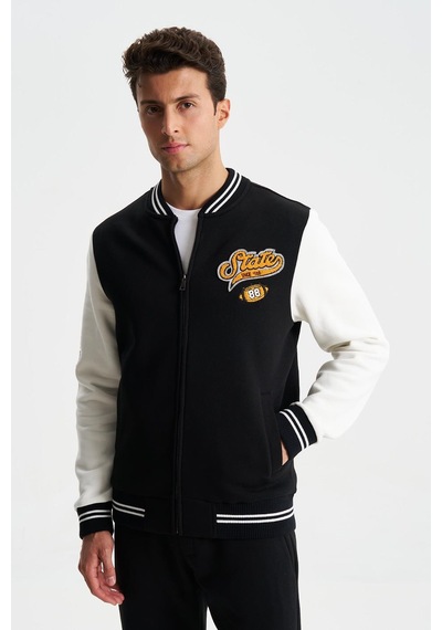 AR-MA Arma Erkek Pamuklu Regular Fit Dik Yaka Baskılı Cepli Kolej Mont Sweatshirt 001