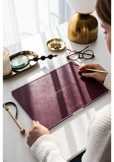 Süresiz Haftalık Spiralli Masaüstü Planlayıcı 24x34 Cm - Desk Planner Bordo Bordo