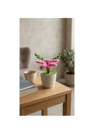 Şönil Pembe Lilyum Mini Saksı Minimal Saksı