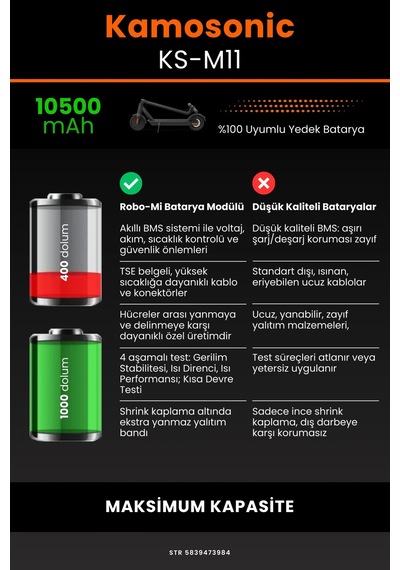 Kamosonic Ks-M11 / 36v 10500mAh Elektrikli Scooter Bataryası