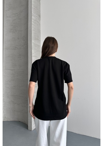 Balenbi Kadın Modal Bisiklet Yaka Basic Yarım Kollu T-shirt 1211 Siyah