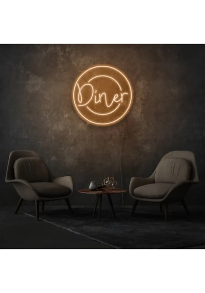 Restoranlara Özel Diner Yazılı Neon Tabela Turuncu