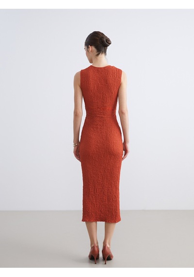 Lcw Vision Turuncu Bisiklet Yaka Büzgülü Bodycon Elbise