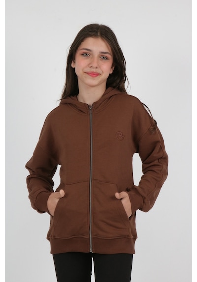 Toontoy Kız Çocuk New Coll Nakışlı Hırka Kahverengi