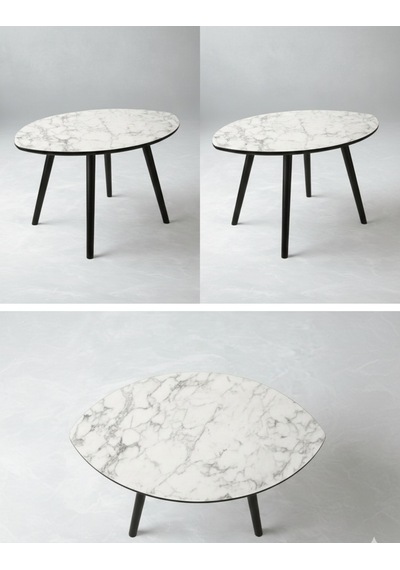 Mermer Desenli Oval Model Sehpa Gri 70x47x42 Cm Atlantik Çam