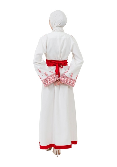 Zaytoon Filistin Nakışlı Modern Beyaz Kaftan Elbise - Geleneksel Şıklık Kırmızı
