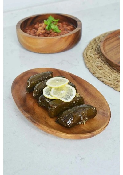 Akasya Oval Tabak Sunum Tabağı Açık Kahverengi