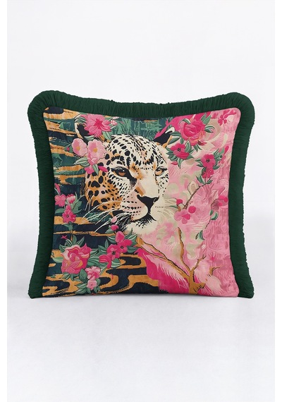 Leopar Çiçek Desen Egzotik Saçaklı Yastık Kılıfı - Tropikal Pembe Yeşil Gri Püsküllü Kırlent Kılıfı Serin Atlas Aura Leopar Çiçek Desen Egzotik Saçaklı Yastık Kılıfı - Tropikal Pembe Yeşil Gri Püsküllü Kırlent Kılıfı Serin Atlas Aura