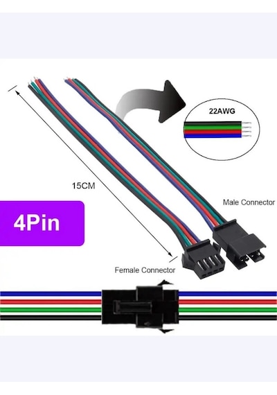 Rgb Şerit Led Bağlantı Soketli Kablo Takım 4 Pin 10 Adet