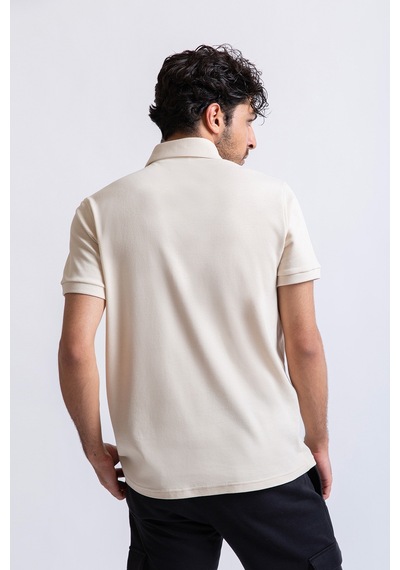 Premium Polo Yaka Fermuarlı Tişört Krem
